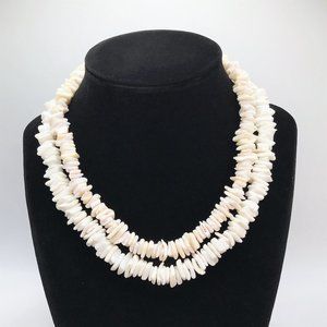 2 Vintage Necklace Lot Clam Shell Chips White Pink Beach Island Surfer Chunky